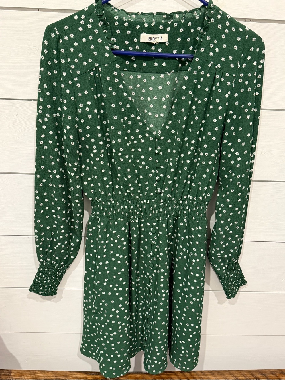 BB Dakota Green Mini Dress with White Daisy Print